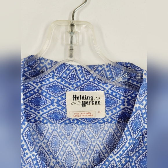 Holding Horses Blue Patterned Button-Up Shirt, Size 10 - Picture 3 of 4
